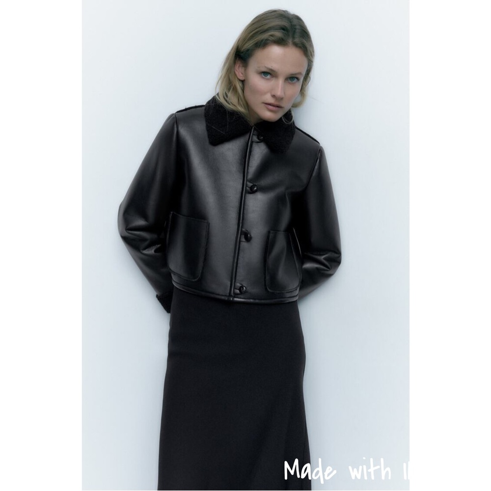 Zara Faux Leather Lined with Faux Shearling Jacket - Picture 3 of 16